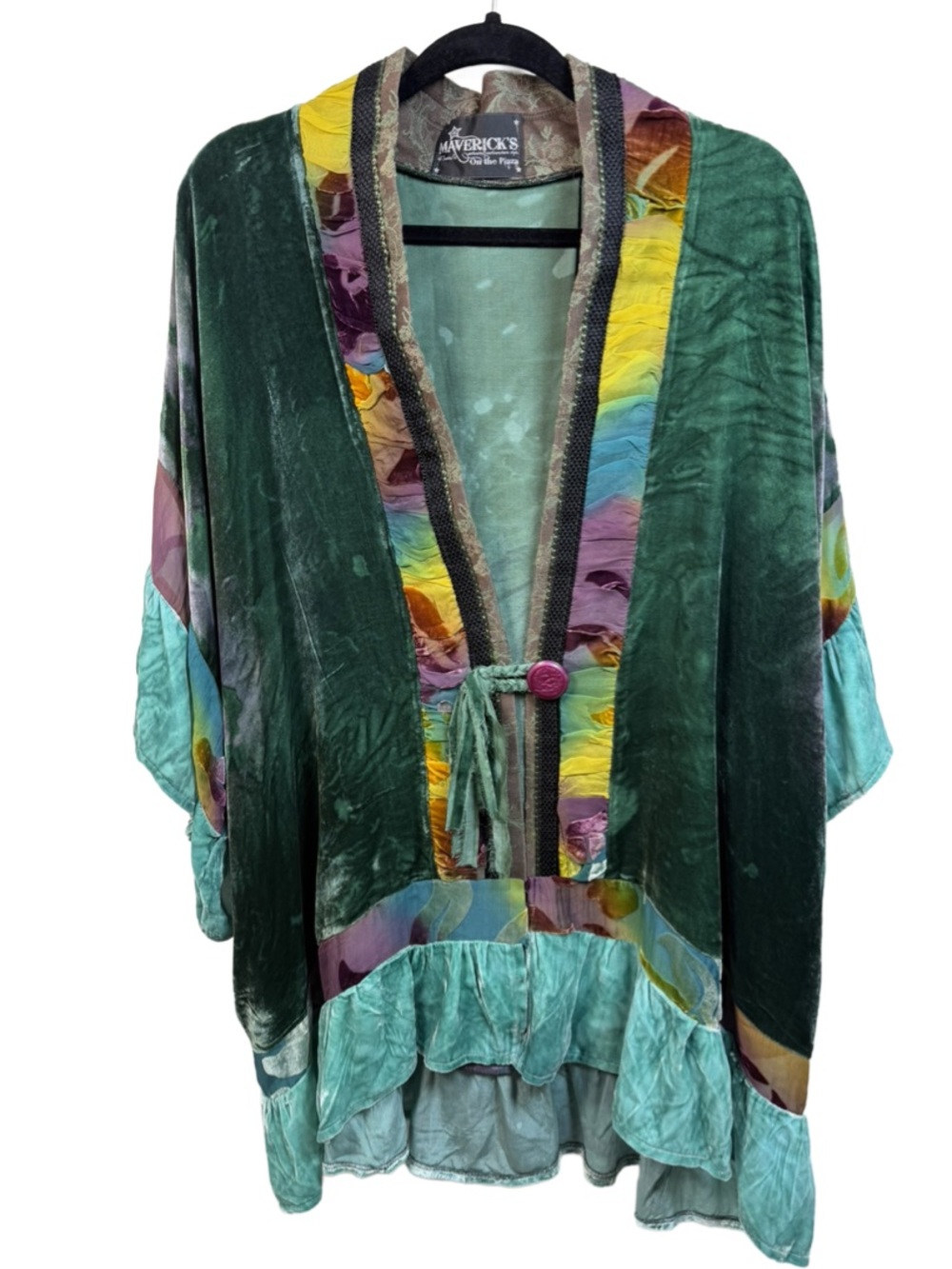 Vintage Forest Green Velvet Boho Cascade Cardigan- one of a kind